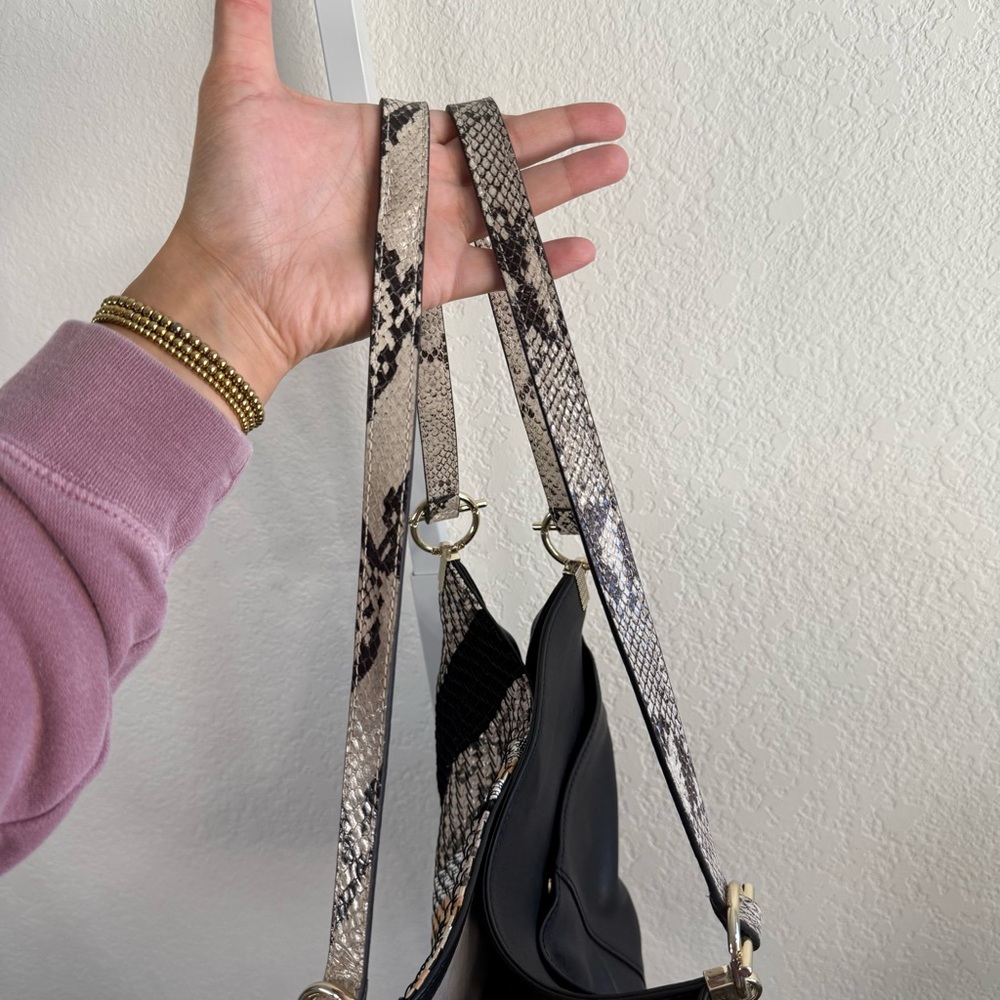 Vince Camuto Ashby Black Multi Leather Tote Bag Snakeskin Patchwork Purse Tote - Picture 9 of 15